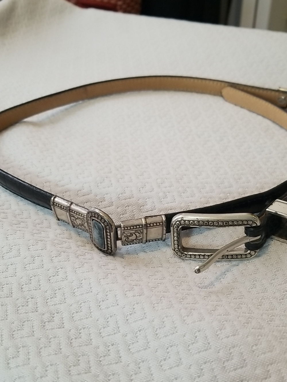 Womens Leather Belt Size Medium Buckle Stones EUC